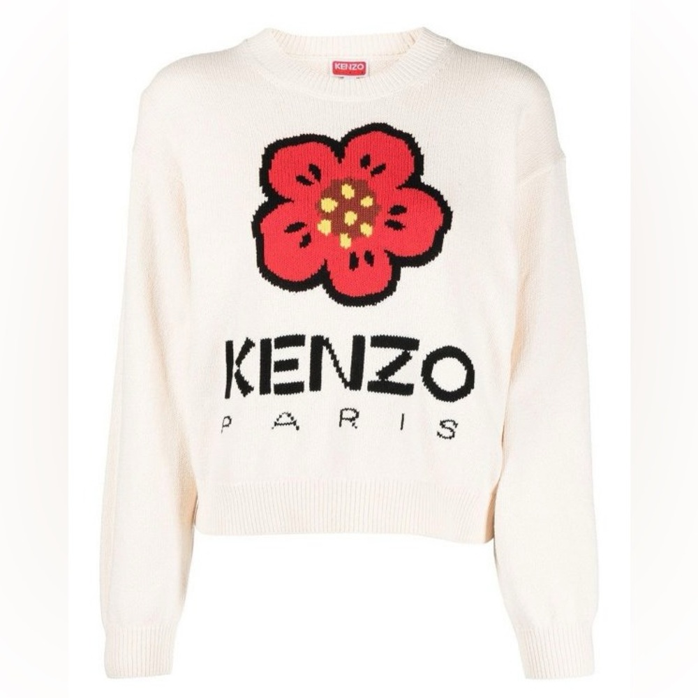 KENZO Logo Comfort Wool Sweater In White Size M